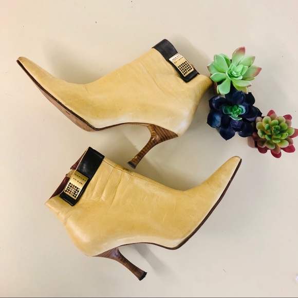 yellow kitten heel boots
